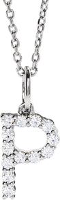 14K White Gold 1/5 CTW Lab-Grown Diamond Initial P 16-18" Necklace 