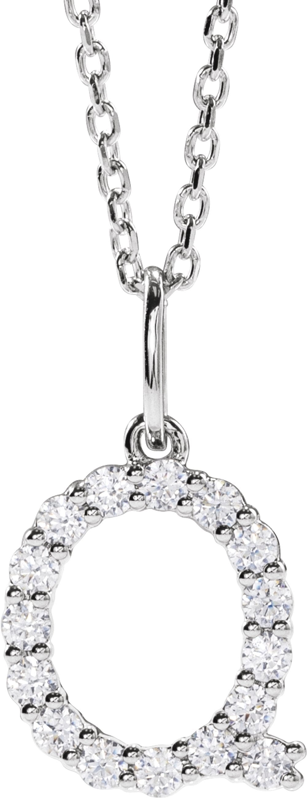 14K White 1/4 CTW Lab-Grown Diamond Initial Q 16-18" Necklace 