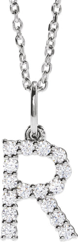 14K White Gold 1/4 CTW Lab-Grown Diamond Initial R 16-18" Necklace 