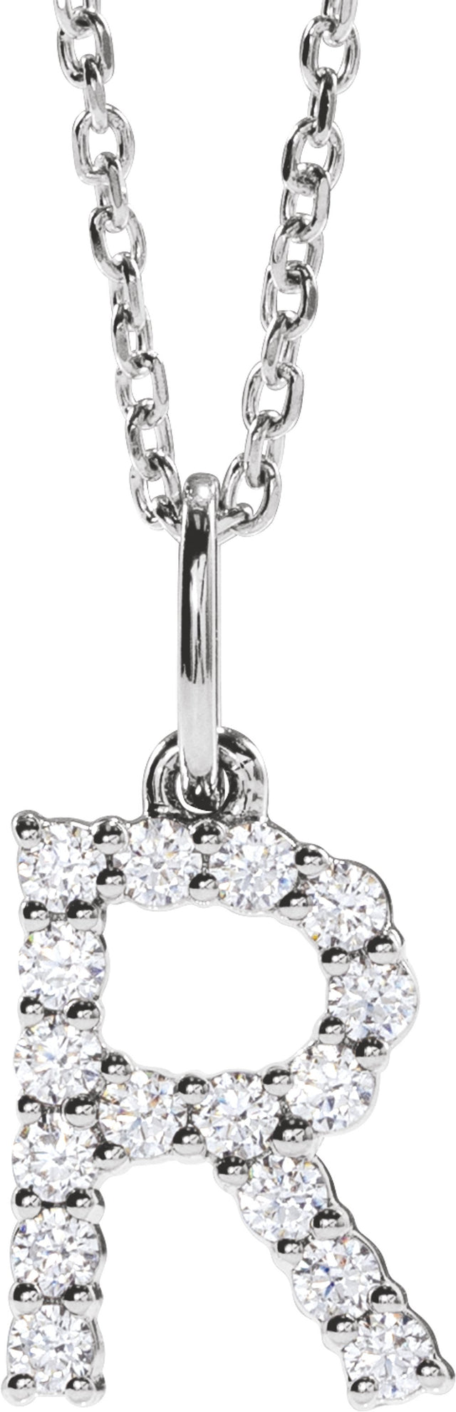 14K White Gold 1/4 CTW Lab-Grown Diamond Initial R 16-18" Necklace 