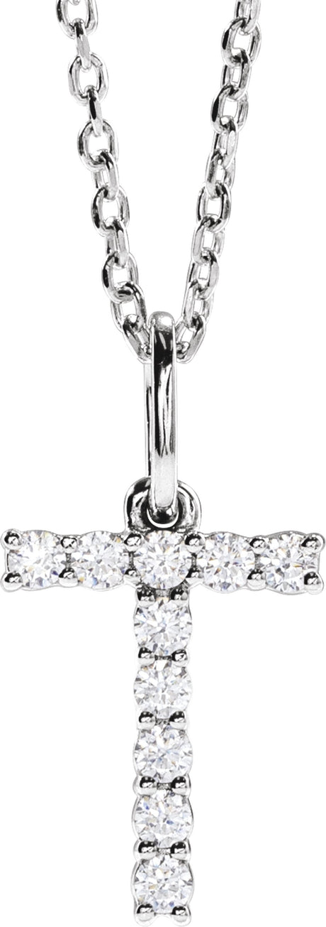 14K White 1/6 CTW Lab-Grown Diamond Initial T 16-18" Necklace 