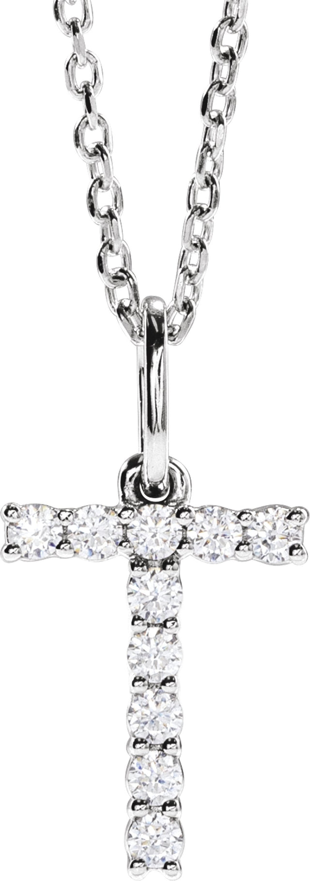 14K White Gold 1/6 CTW Lab-Grown Diamond Initial T 16-18" Necklace 