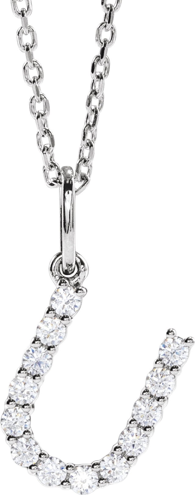 14K White 1/5 CTW Lab-Grown Diamond Initial U 16-18" Necklace 