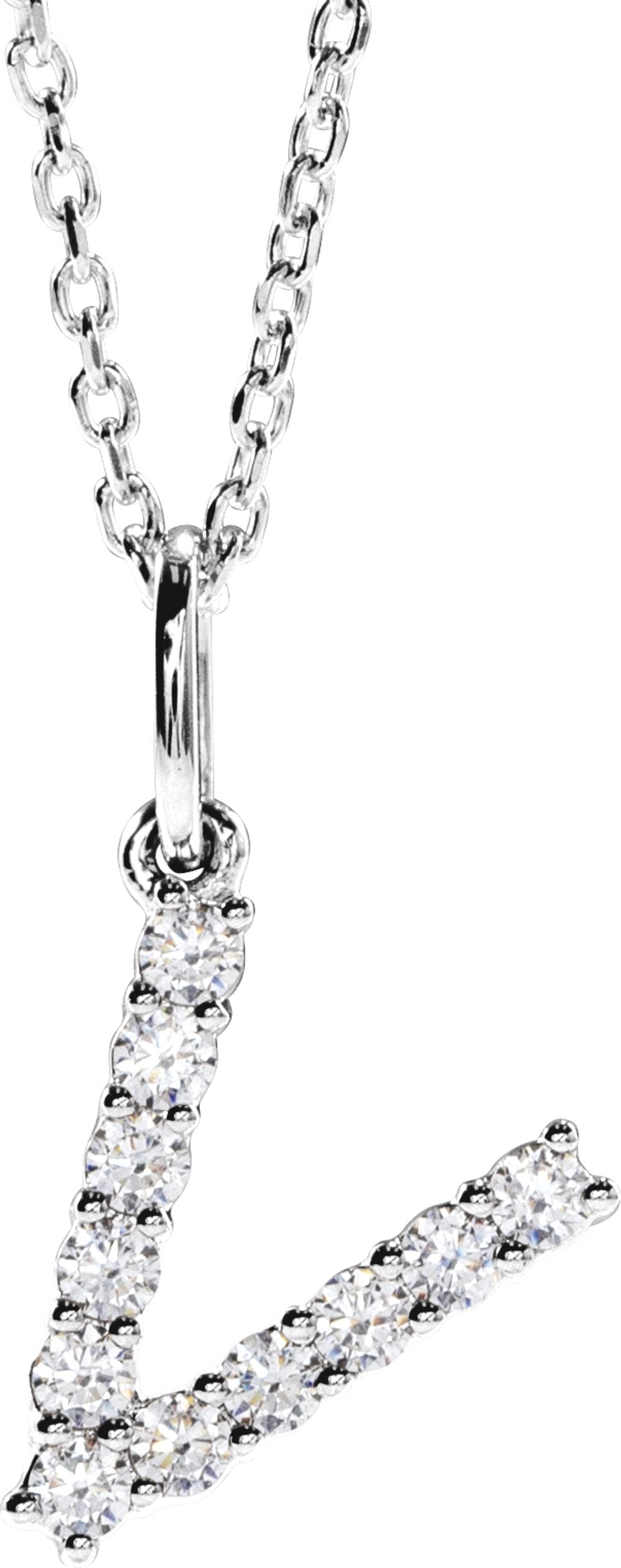 14K White Gold 1/5 CTW Lab-Grown Diamond Initial V 16-18" Necklace 