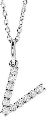 14K White Gold 1/5 CTW Lab-Grown Diamond Initial V 16-18" Necklace 