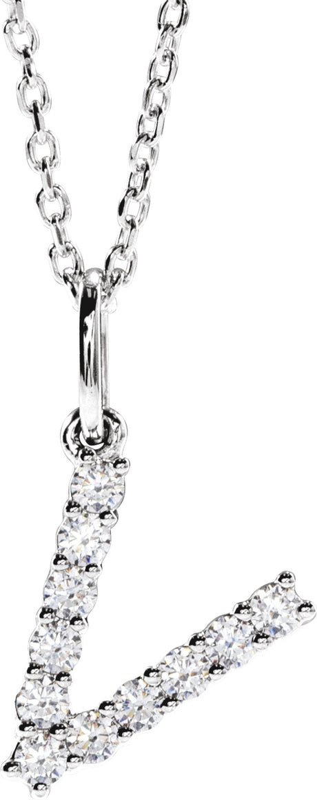 14K White Gold 1/5 CTW Lab-Grown Diamond Initial V 16-18" Necklace 