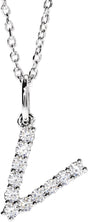 14K White Gold 1/5 CTW Lab-Grown Diamond Initial V 16-18" Necklace 
