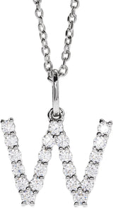 14K White 1/3 CTW Lab-Grown Diamond Initial W 16-18" Necklace 