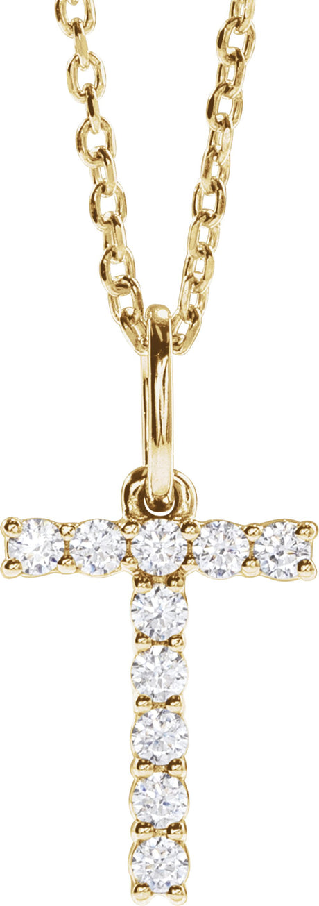 14K Yellow 1/6 CTW Lab-Grown Diamond Initial T 16-18" Necklace 