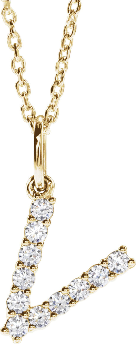 14K Yellow Gold 1/5 CTW Lab-Grown Diamond Initial V 16-18" Necklace 