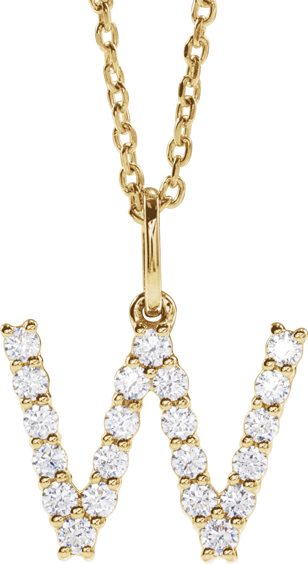 14K Yellow 1/3 CTW Lab-Grown Diamond Initial W 16-18" Necklace 