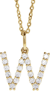 14K Yellow 1/3 CTW Lab-Grown Diamond Initial W 16-18" Necklace 