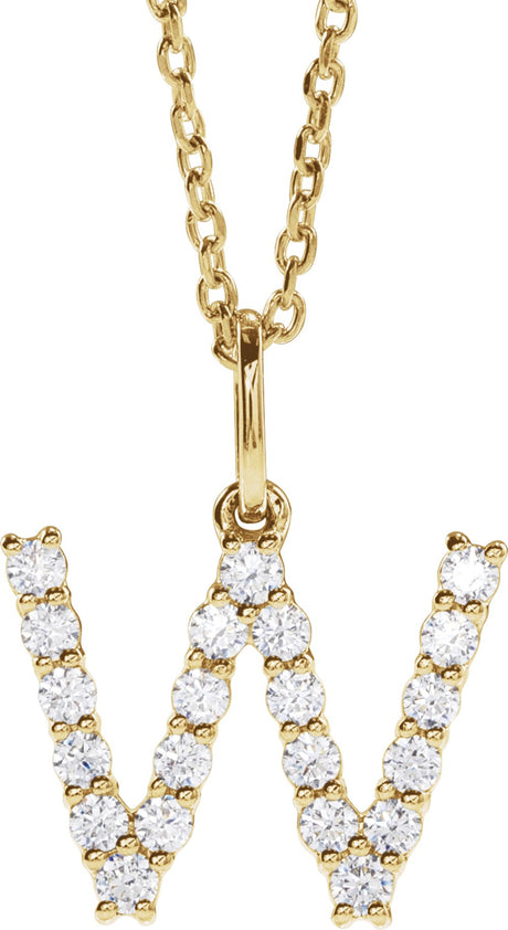 14K Yellow 1/3 CTW Lab-Grown Diamond Initial W 16-18" Necklace 