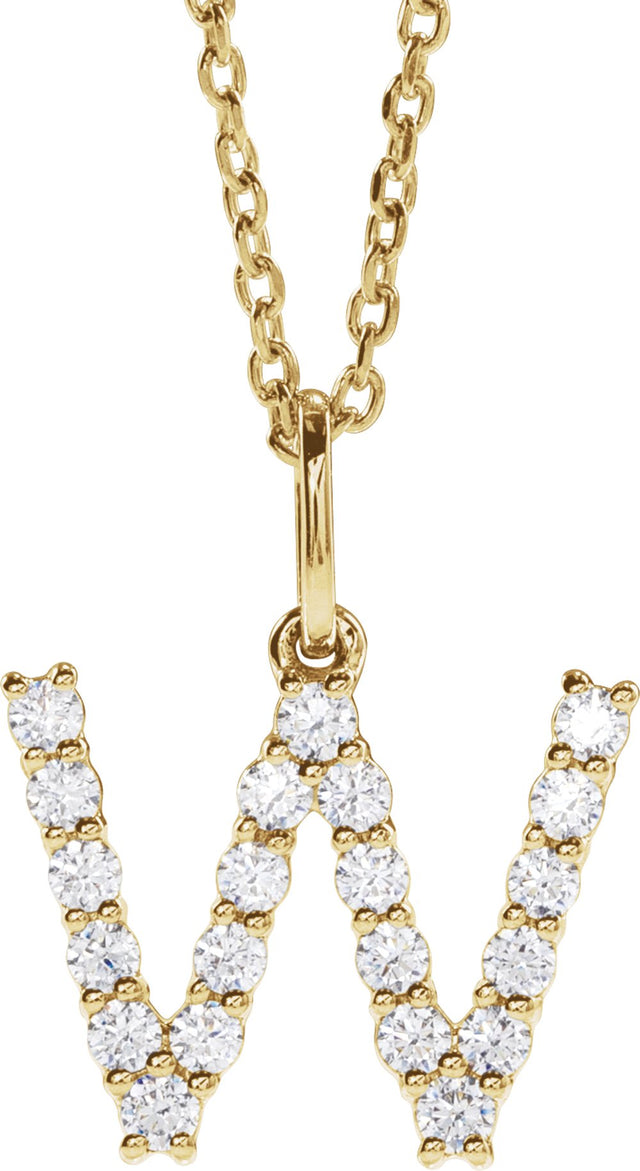 14K Yellow 1/3 CTW Lab-Grown Diamond Initial W 16-18" Necklace 