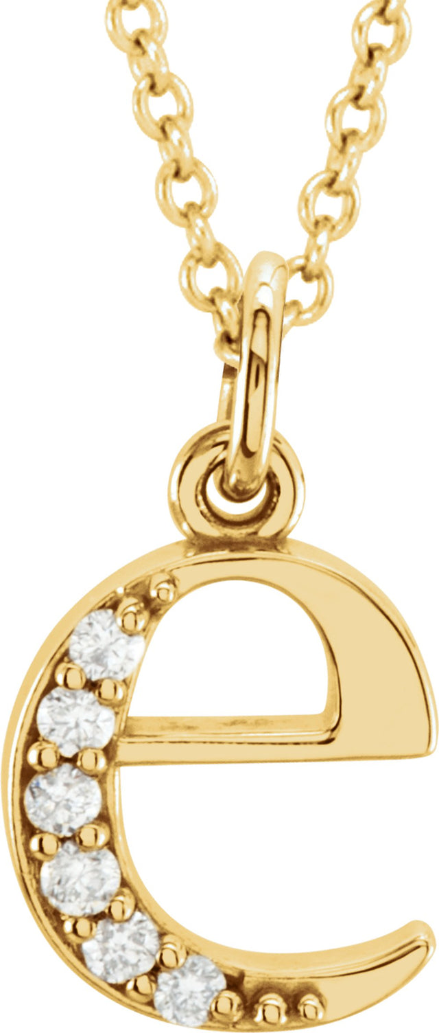 14K Yellow Gold .03 CTW Natural Diamond Lowercase Initial E 16" Necklace