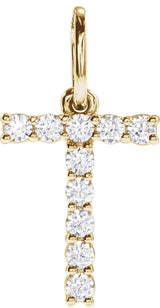 14K Yellow 1/6 CTW Lab-Grown Diamond Initial T Pendant