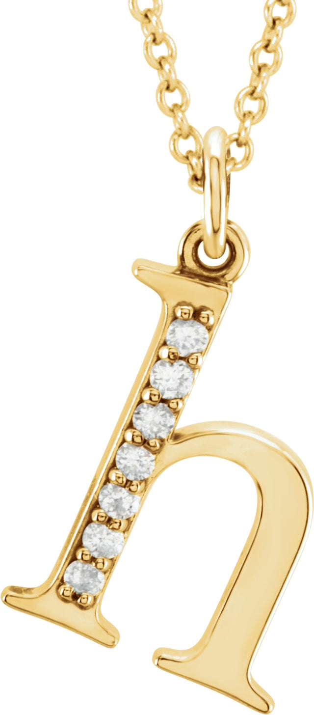 14K Yellow .03 CTW Natural Diamond Lowercase Initial H 16" Necklace