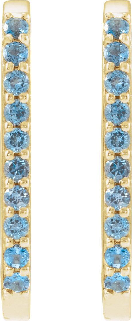 14K Yellow Natural London Blue Topaz 20 mm Hoop Earrings