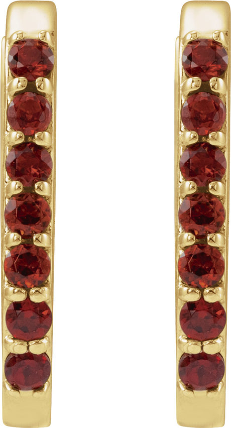 14K Yellow Natural Mozambique Garnet 14 mm Hoop Earrings