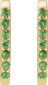 14K Yellow Natural Tsavorite Garnet 14 mm Hoop Earrings