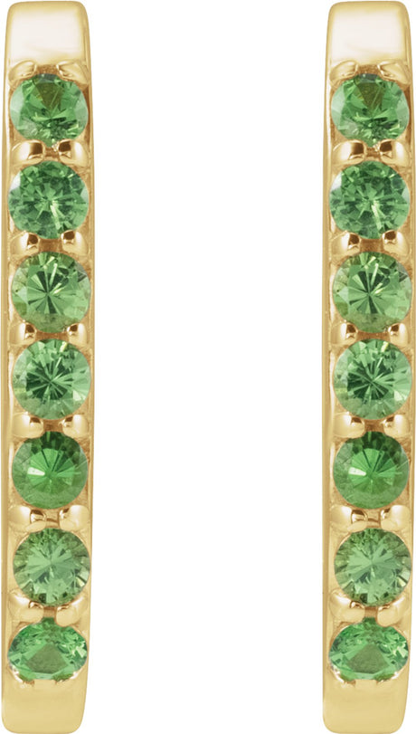 14K Yellow Gold Natural Tsavorite Garnet 14 mm Hoop Earrings