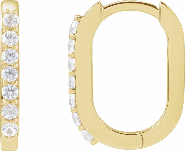 14K Yellow Gold Natural White Sapphire 14 mm Hoop Earrings
