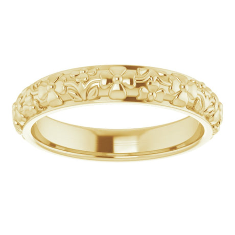14K Yellow Gold 3.6 mm Floral Half Round Band Size 5.5