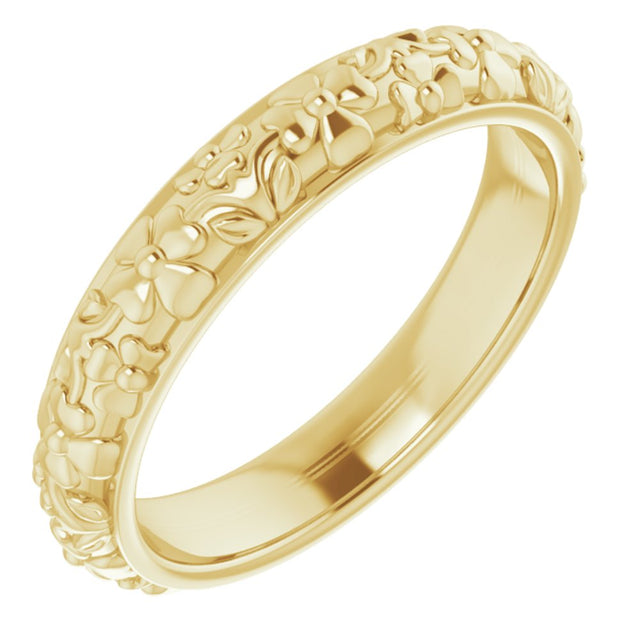 14K Yellow Gold 3.6 mm Floral Half Round Band Size 5.5