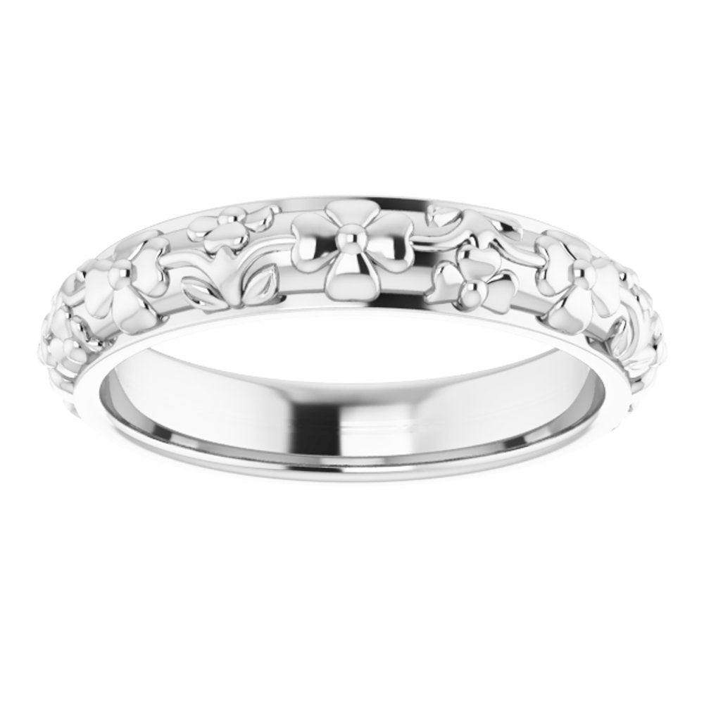 14K White Gold 3.6 mm Floral Half Round Band Size 4.5