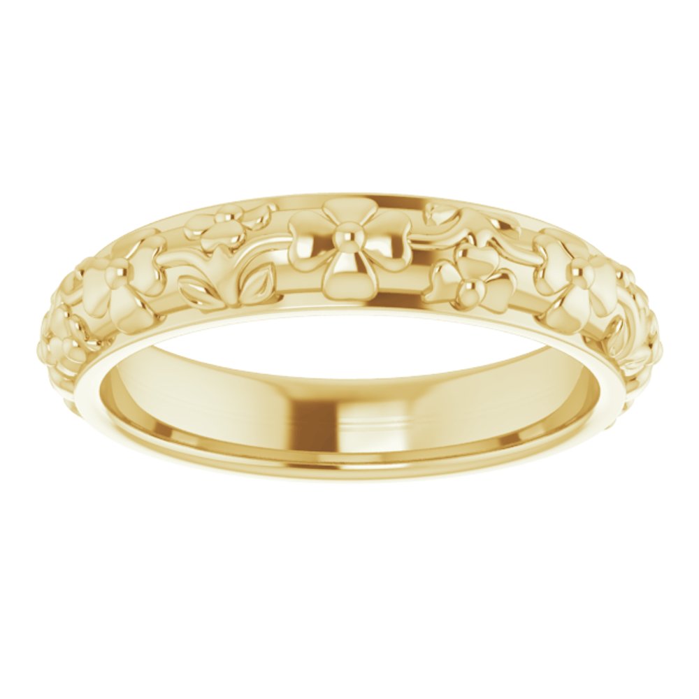 14K Yellow Gold 3.6 mm Floral Half Round Band Size 4