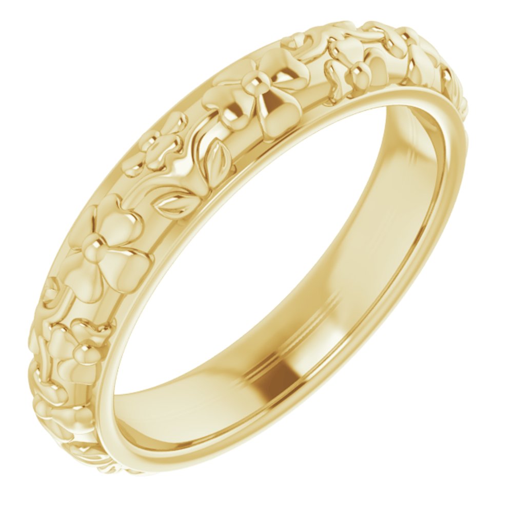 14K Yellow Gold 3.6 mm Floral Half Round Band Size 4