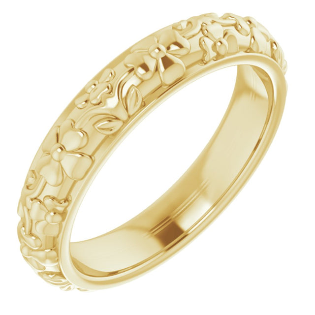 14K Yellow Gold 3.6 mm Floral Half Round Band Size 4