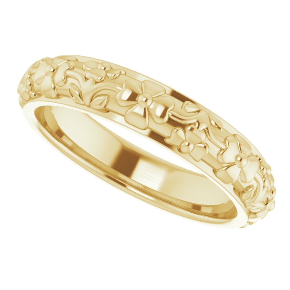 14K Yellow Gold 3.6 mm Floral Half Round Band Size 4