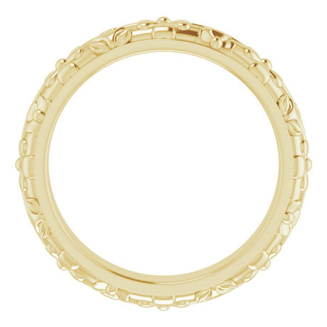 14K Yellow Gold 3.6 mm Floral Half Round Band Size 4