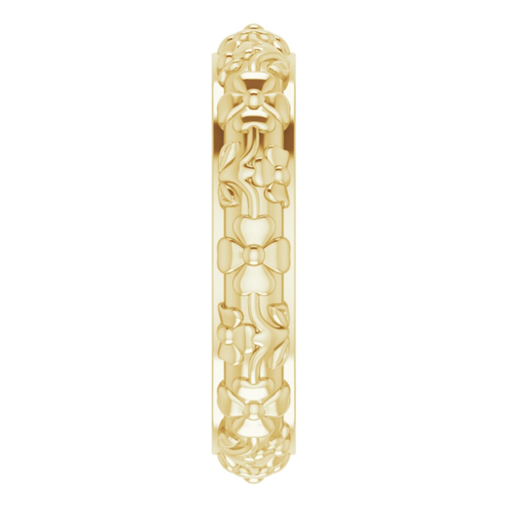 14K Yellow Gold 3.6 mm Floral Half Round Band Size 4