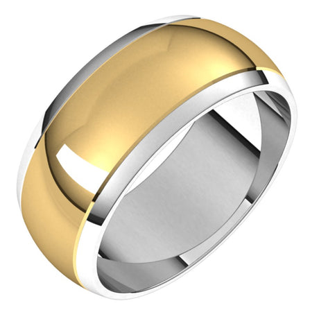 14K White/Yellow 8 mm Stepped Beveled-Edge Inlay Half Round Band Size 13