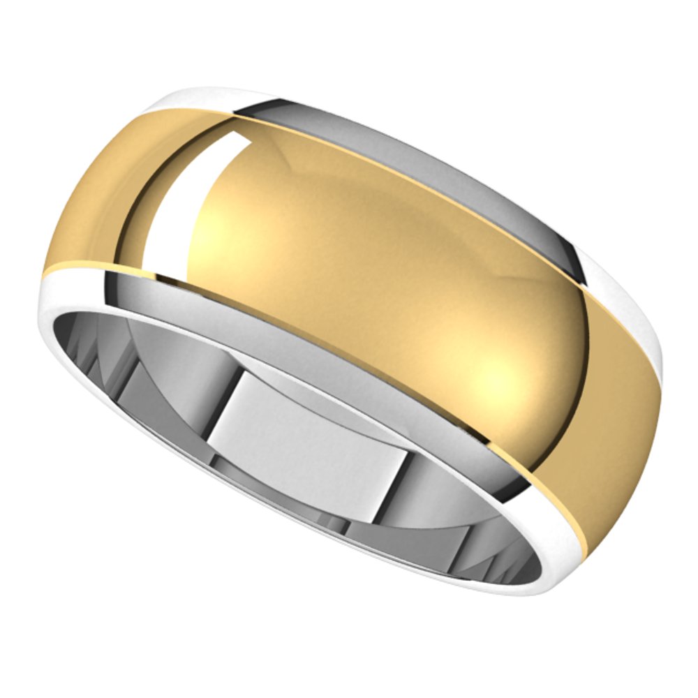 14K White/Yellow 8 mm Stepped Beveled-Edge Inlay Half Round Band Size 13