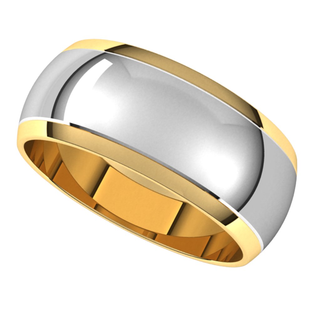 14K Yellow/White 8 mm Stepped Beveled-Edge Inlay Half Round Band Size 9.5