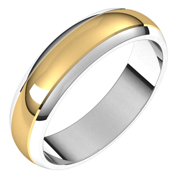 14K White/Yellow 5 mm Stepped Beveled-Edge Inlay Half Round Band Size 8.5