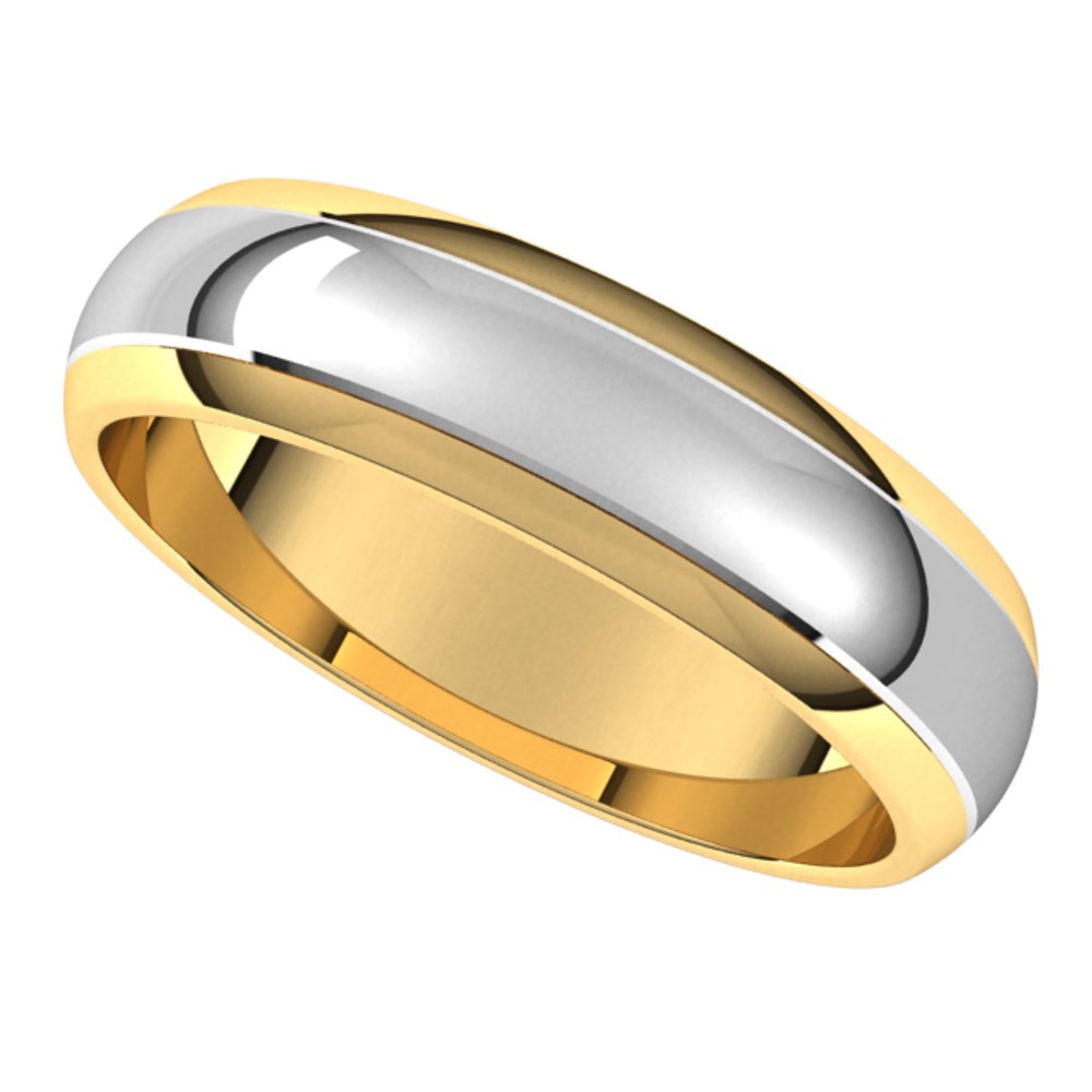 14K Yellow/White 5 mm Stepped Beveled-Edge Inlay Half Round Band Size 10.5