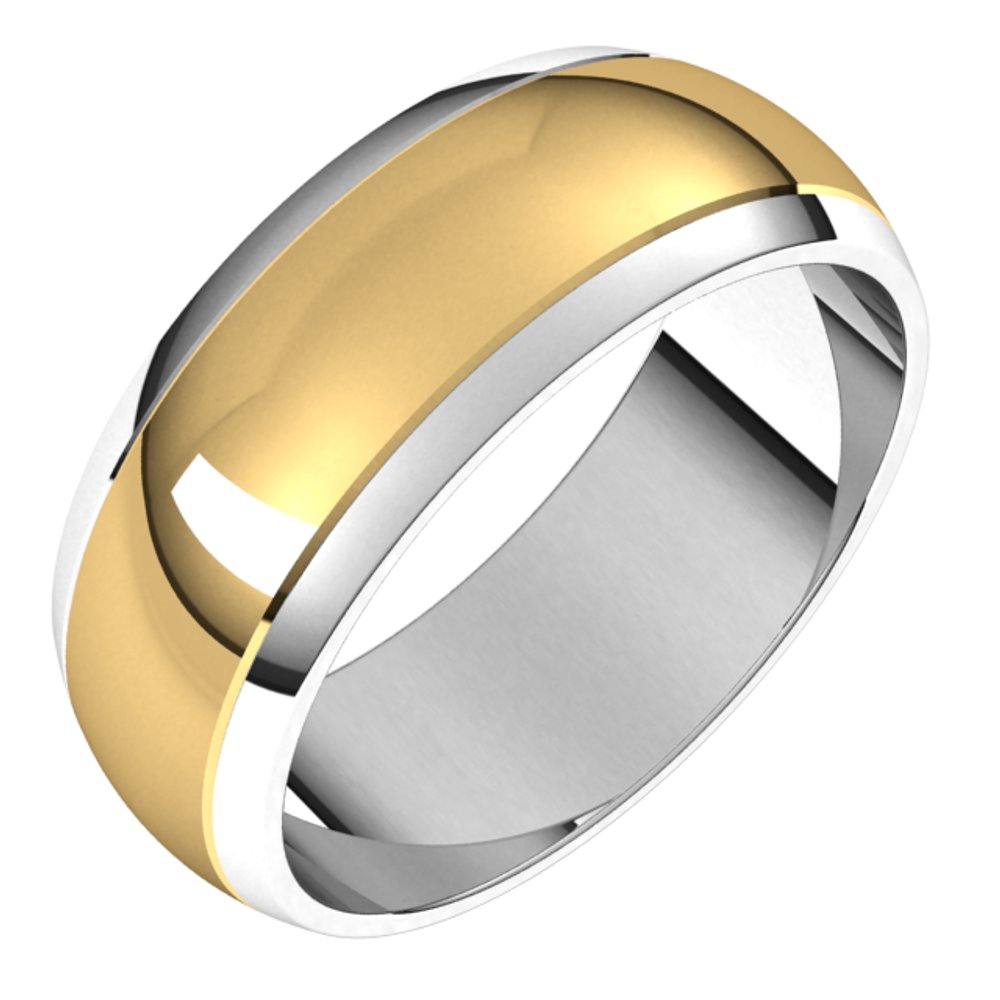 14K White/Yellow 7 mm Stepped Beveled-Edge Inlay Half Round Band Size 9