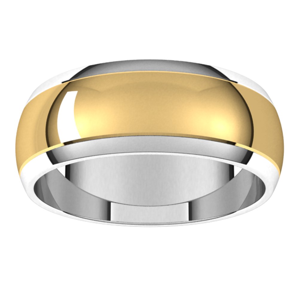 14K White/Yellow 7 mm Stepped Beveled-Edge Inlay Half Round Band Size 9