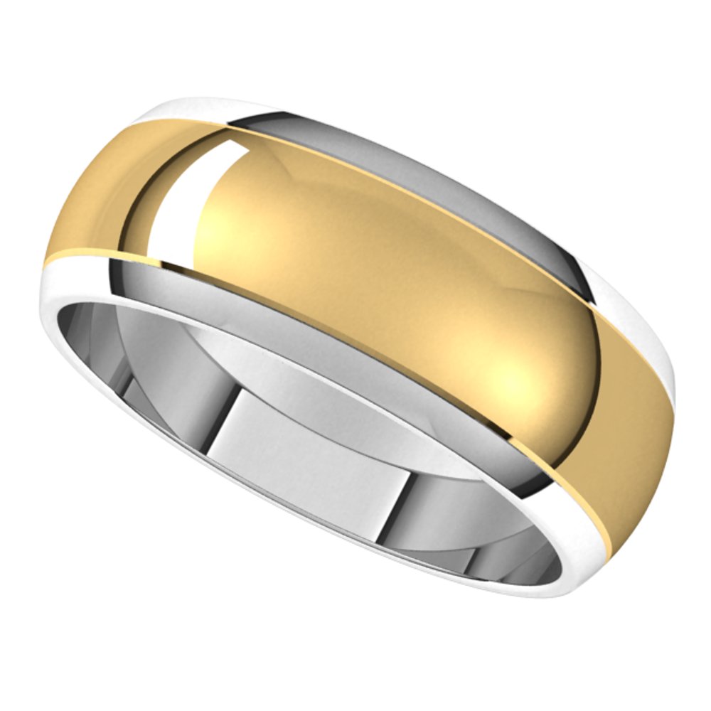 14K White/Yellow 7 mm Stepped Beveled-Edge Inlay Half Round Band Size 9