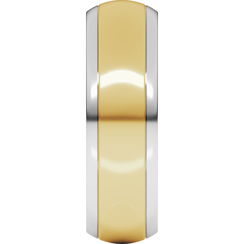 14K White/Yellow 6 mm Stepped Beveled-Edge Inlay Half Round Band Size 13