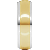 14K White/Yellow 6 mm Stepped Beveled-Edge Inlay Half Round Band Size 13