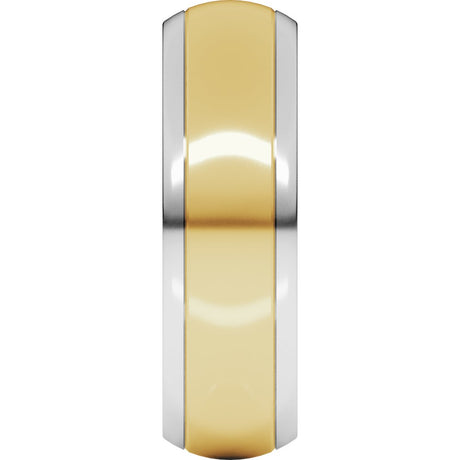 14K White/Yellow 6 mm Stepped Beveled-Edge Inlay Half Round Band