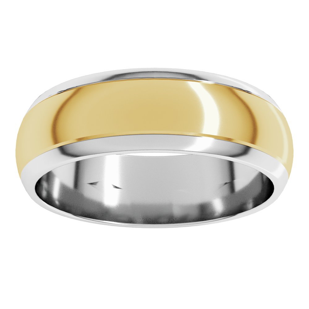 14K White/Yellow 6 mm Stepped Beveled-Edge Inlay Half Round Band Size 13