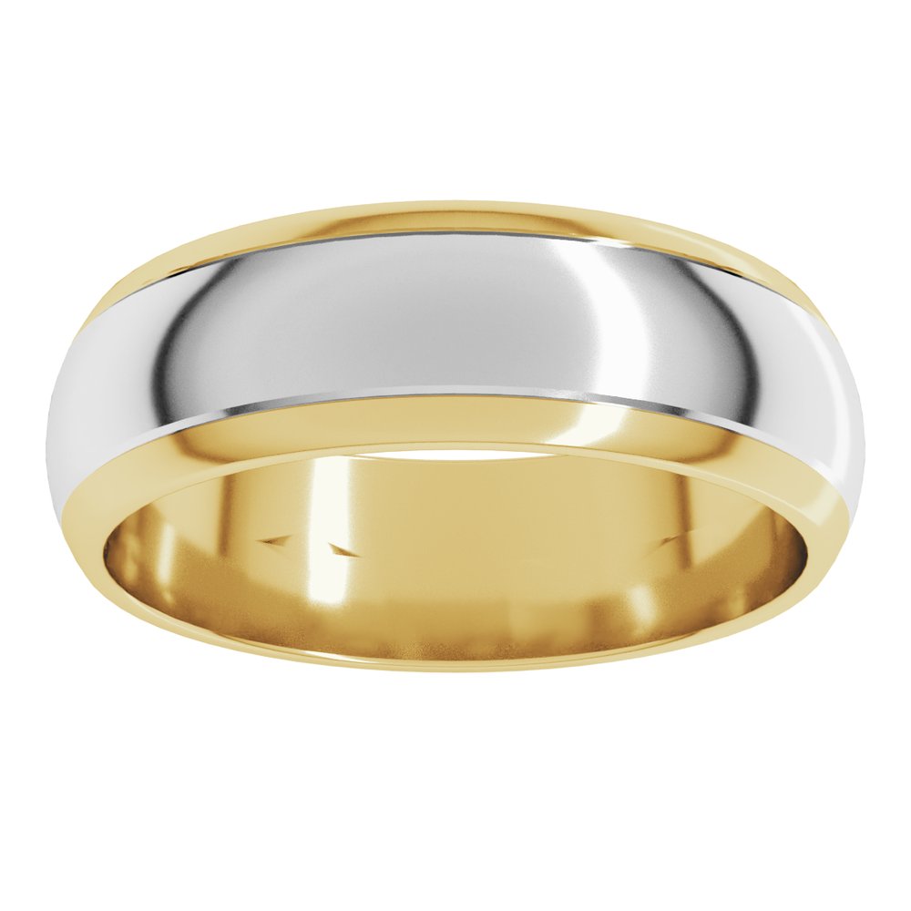 14K Yellow/White 6 mm Stepped Beveled-Edge Inlay Half Round Band
