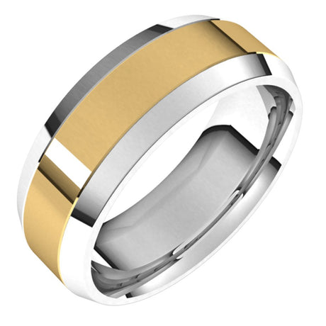 14K White/Yellow 7 mm Stepped Beveled-Edge Inlay Comfort-Fit Flat Band Size 11