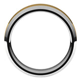 14K White/Yellow 7 mm Stepped Beveled-Edge Inlay Comfort-Fit Flat Band